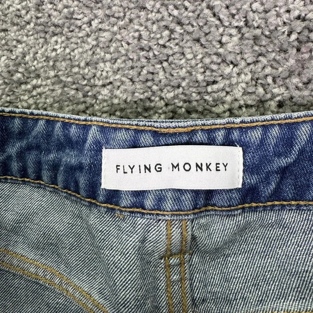 Flying Monkey Jeans Womens 27 Blue Cropped Straight Distressed Fringe Hem